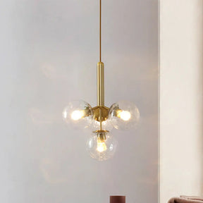 Modernist Gold Globe Pendant Light Fixture - Clear Water Glass 4 Heads