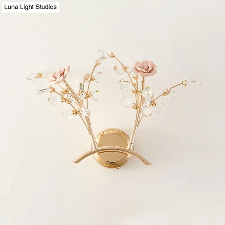 Modernist Gold K9 Crystal Wall Sconce - 2-Light Hallway Mounted Fixture