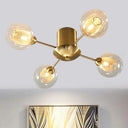 Modernist Gold Led Semi Flush Mount Ceiling Lamp With Clear Ribbed Glass Shade - 4/6 Lights 4 /