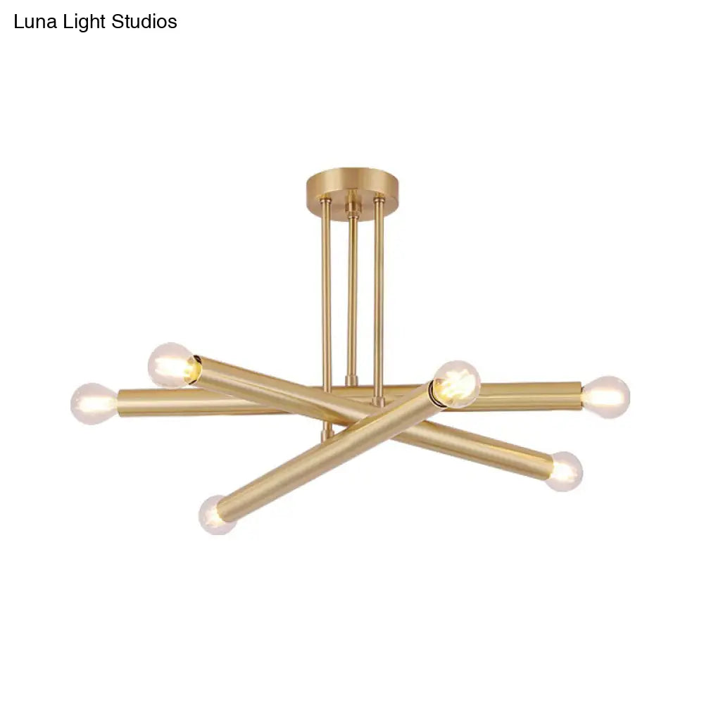 Modernist Gold Metal Bedroom Pendant Chandelier with Multiple Lights Ceiling Hung Light Fixture Gold