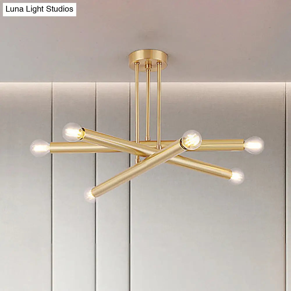 Modernist Gold Metal Bedroom Pendant Chandelier with Multiple Lights Ceiling Hung Light Fixture Gold
