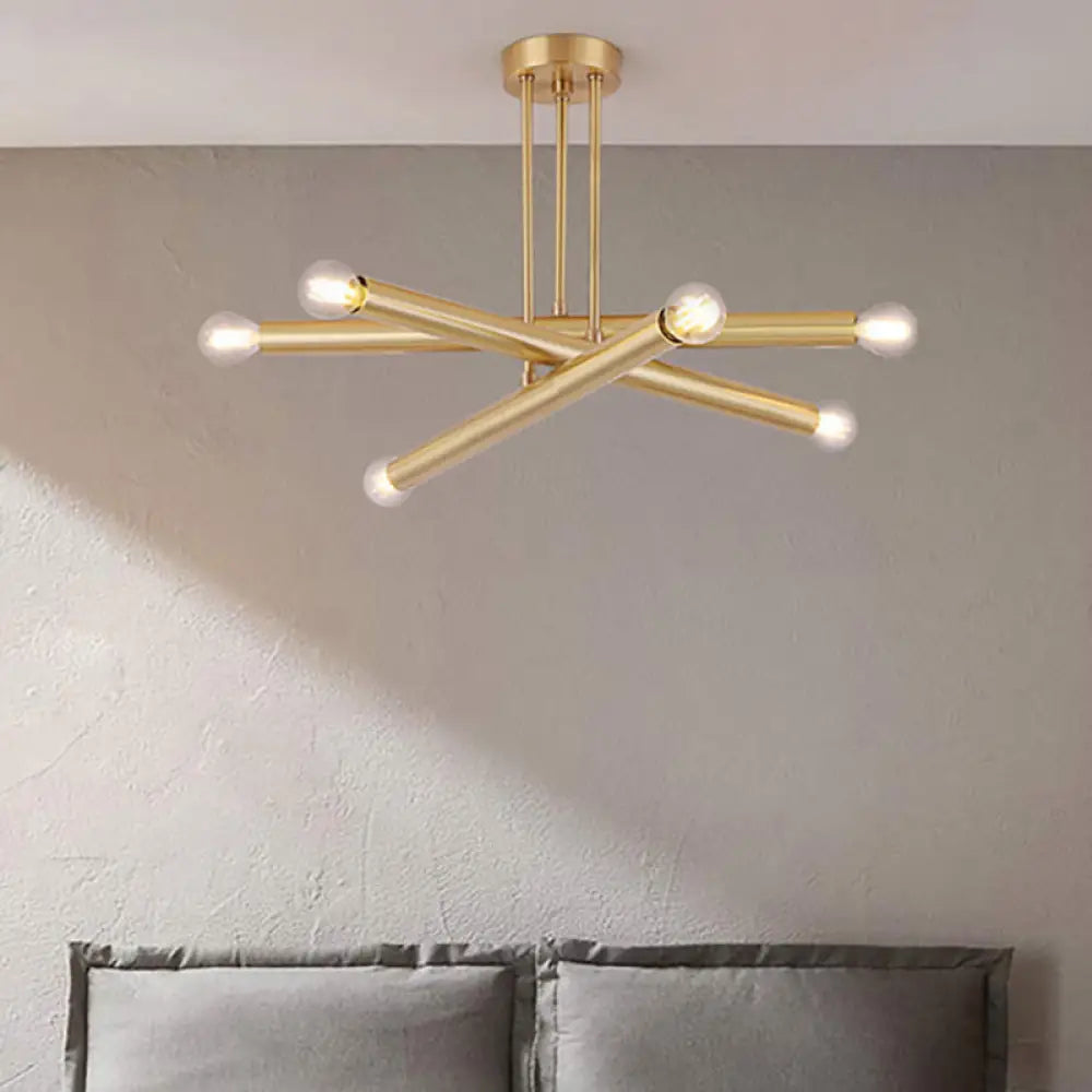 Modernist Gold Metal Bedroom Pendant Chandelier with Multiple Lights Ceiling Hung Light Fixture Gold