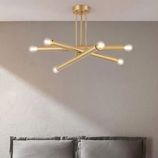 Modernist Gold Metal Bedroom Pendant Chandelier with Multiple Lights Ceiling Hung Light Fixture Gold