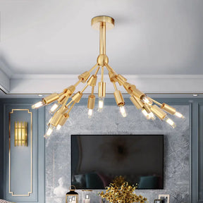 Modernist Gold Metal Sputnik Pendant Chandelier - 13 Bulb Hanging Ceiling Light For Living Room