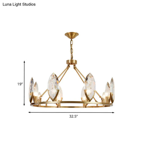 Modernist Gold Ring Chandelier With Crystal Shades - 6/8 Bulbs Hanging Light Kit For Living Room