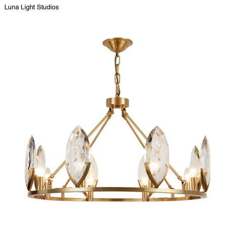 Modernist Gold Ring Chandelier With Crystal Shades - 6/8 Bulbs Hanging Light Kit For Living Room