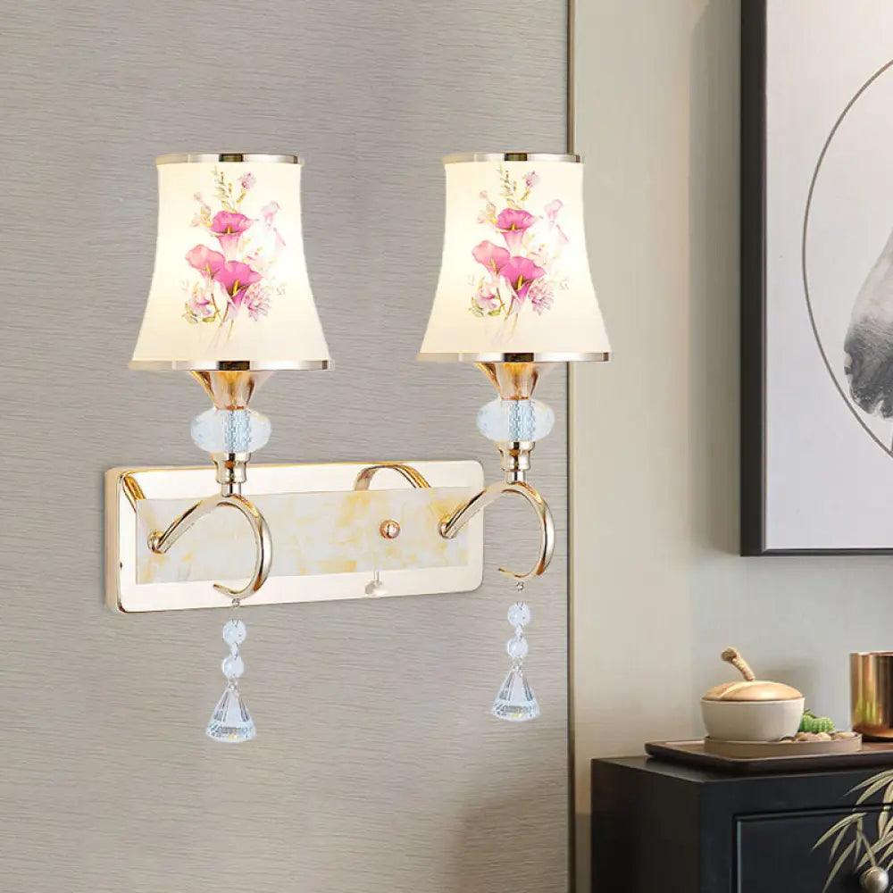 Modernist Gold Wall Mount Lamp With Arced Painted Glass Shade For Bedroom Lighting 2 /