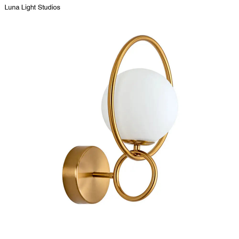 Modernist Gold Wall Sconce Light With White Glass Shade