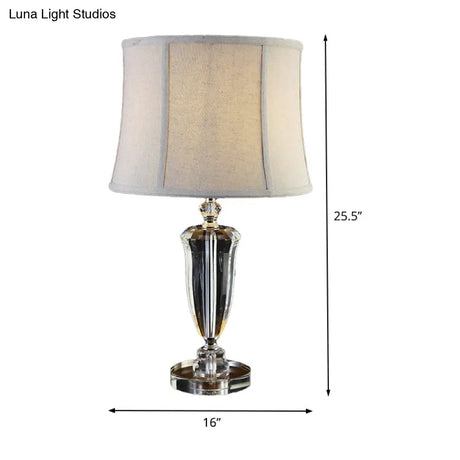 Modernist Grey Bell Night Table Lamp With Fabric Shade