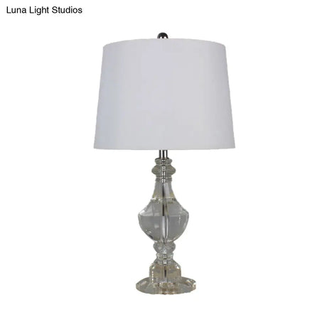 Modernist Hand-Cut Crystal Urn Table Light - Small White Desk Lamp With 1 Bulb