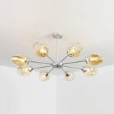 Modernist Hanging Chandelier - Black/Chrome Sputnik Suspension Pendant With Blue/Amber Glass Shade