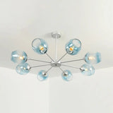 Modernist Hanging Chandelier - Black/Chrome Sputnik Suspension Pendant With Blue/Amber Glass Shade