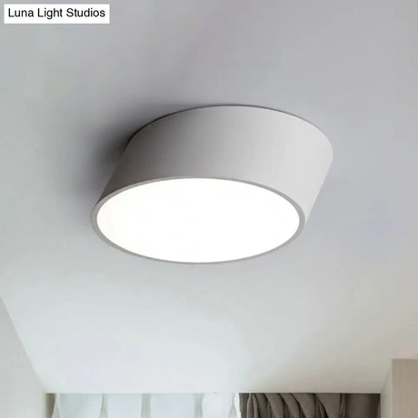 Modernist Led Bedroom Flush Mount Light In White/Black Inclined Elliptical Design 10’/16’/19.5’ Wide