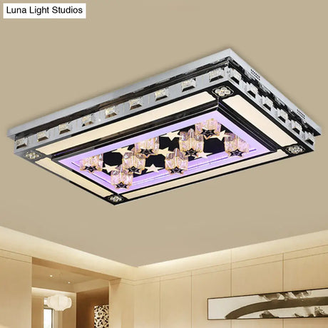 Modernist Led Flush Ceiling Light With Stainless - Steel Star/Cloud Design And Faceted Crystal –