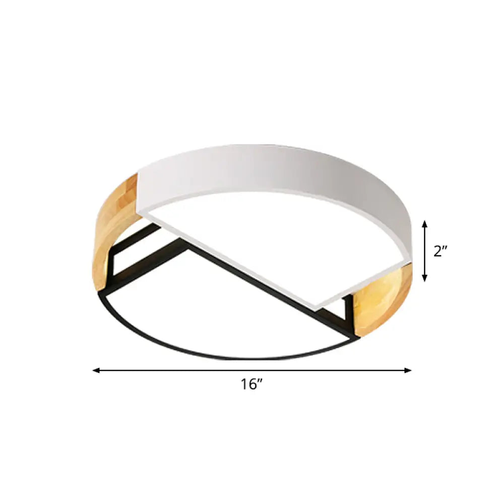 Modernist Led Flush Mount Light Fixture With Splicing Drums In White/Black/Wood 16/19.5 Dia