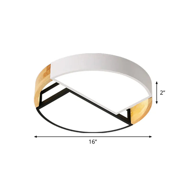 Modernist Led Flush Mount Light Fixture With Splicing Drums In White/Black/Wood 16/19.5 Dia