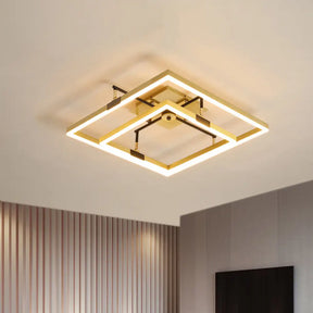 Modernist Led Metallic Flush Mount Lamp: Gold 2 - Square Semi Light In Warm/White - 19.5’/23.5’