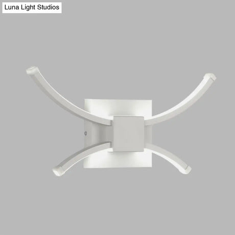 Modernist Led Metallic Wall Light - White Square And Curved Linear Design Warm/White