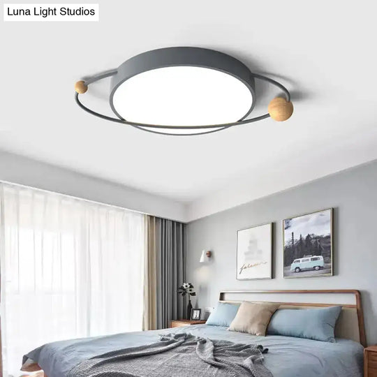 Modernist Led Ringed Planet Flush Light For Bedroom Ceiling - Acrylic Lamp Grey / Small