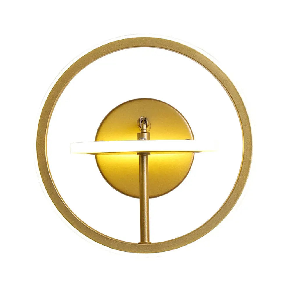 Modernist Led Wall Light Fixture With Adjustable Arm In Gold - Metal Circle Lighting Warm/White