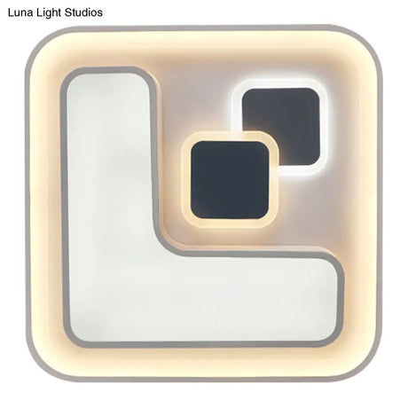 Modernist Led White Metallic Square Flushmount Lamp For Bedroom Lighting