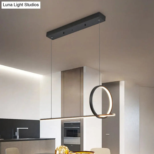 Modernist Linear And Ring Led Island Chandelier In Black For Dining Room