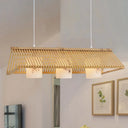 Modernist Linear Island Lighting Wood 3-Light Dining Room Lamp With White Glass Shade In Beige/Brown