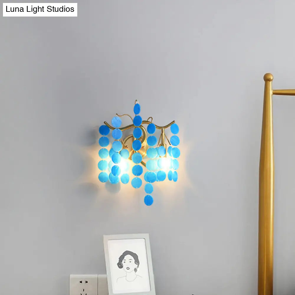 Modernist Metal 2-Head Wall Light Fixture In Brass With Crystal Deco - Bedroom Sconce Lighting