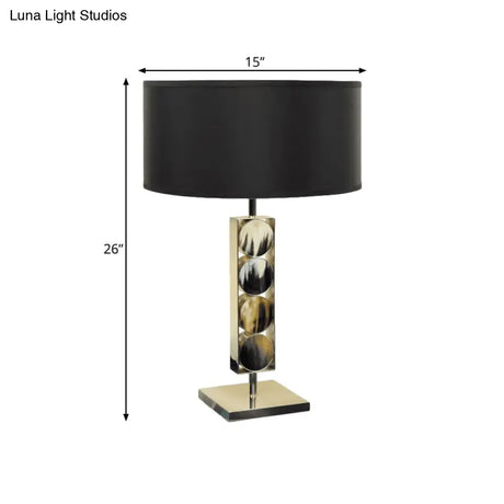 Modernist Metal Desk Lamp - Rectangular Night Table Light With 1 Black Fabric Shade For Bedroom