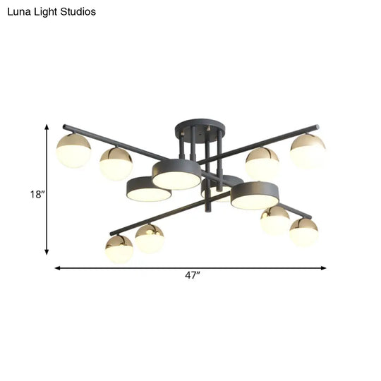Modernist Metal Semi Flush Mount Light With 12-Head Led Drum And Ball Design In Grey For Living Room