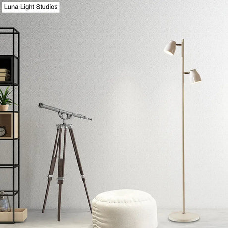 Modernist Metal Floor Reading Lamp - Trumpet Shape 2/3-Head White Ideal For Study Room