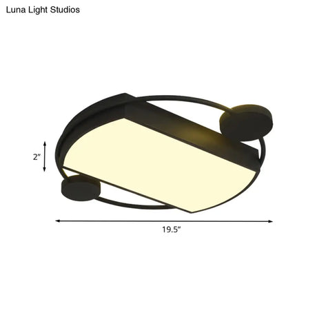 Modernist Metal Flushmount Led Ceiling Fixture - Ring And Rectangle Design 16’/19.5’ Wide Black