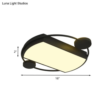 Modernist Metal Flushmount Led Ceiling Fixture - Ring And Rectangle Design 16’/19.5’ Wide Black