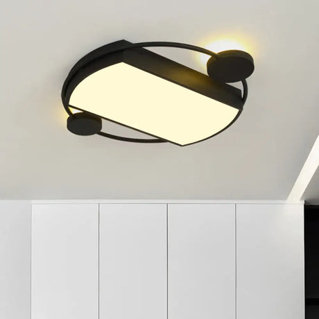 Modernist Metal Flushmount Led Ceiling Fixture - Ring And Rectangle Design 16/19.5 Wide Black