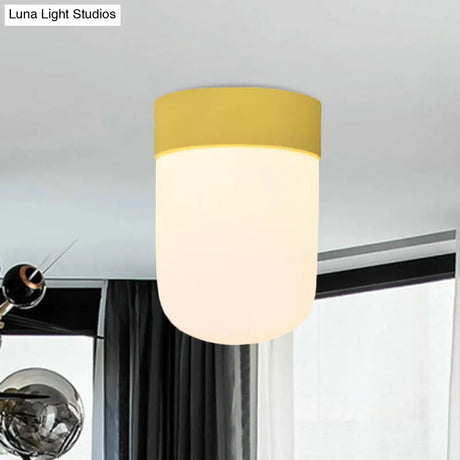 Modernist Metal & Frosted Glass Flush Mount Light - Pink/Gray Ceiling Lighting
