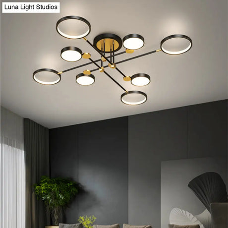 Modernist Metal Ring Chandelier Pendant Light With Hanging Cord - Perfect For Living Room