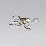 Modernist Metal Ring Chandelier Pendant Light With Hanging Cord - Perfect For Living Room 8 / Black