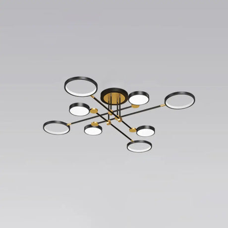 Modernist Metal Ring Chandelier Pendant Light With Hanging Cord - Perfect For Living Room 8 / Black