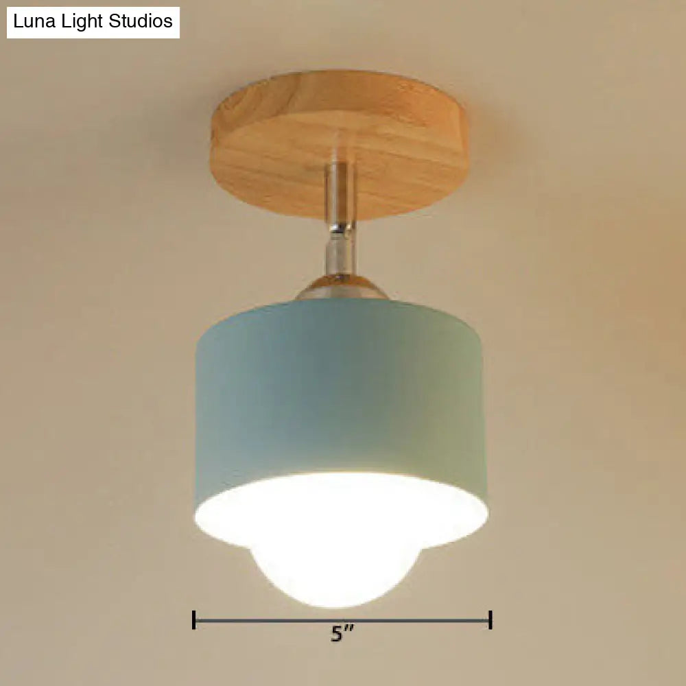 Modernist Metal Semi Mount Ceiling Light With Rotatable Cylinder Design - 1 White/Green