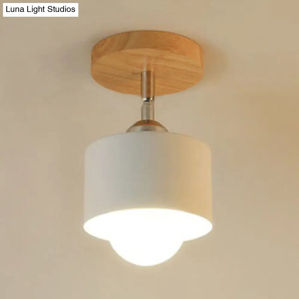 Modernist Metal Semi Mount Ceiling Light With Rotatable Cylinder Design - 1 White/Green White