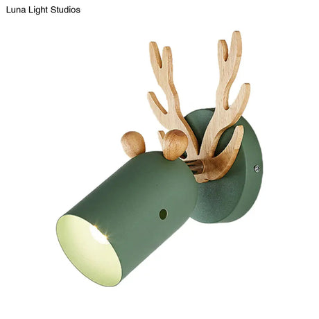 Modernist Metal Wall Sconce With Antler Design And Cylinder Shape For Bedroom Lighting