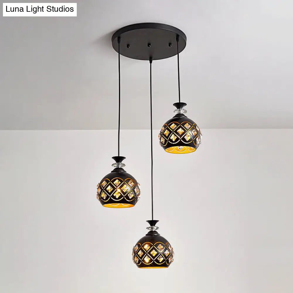 Black Modernist Pendant Light With Metallic Cluster Design - 3 Heads Globe Oval And Waterdrop Shape