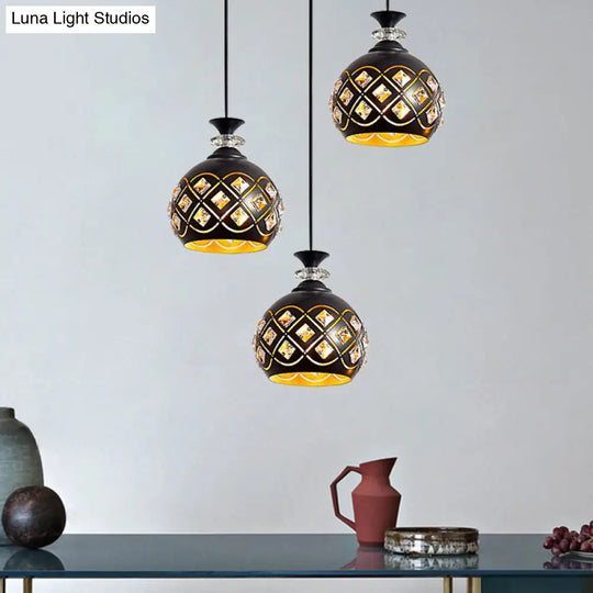 Black Modernist Pendant Light With Metallic Cluster Design - 3 Heads Globe Oval And Waterdrop Shape
