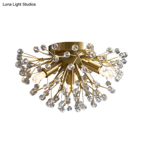 Modernist Metallic Dandelion Flushmount Light In Brass With 3/4/6 Bulbs