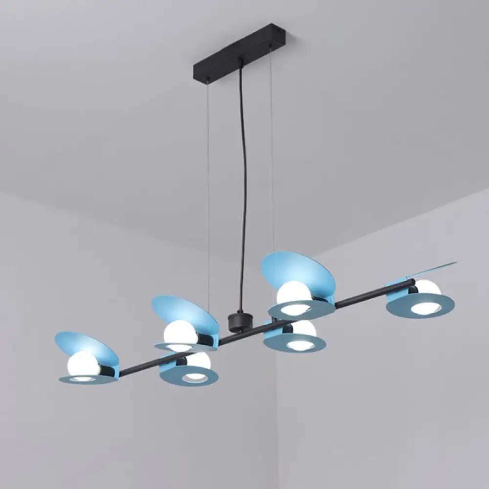 Modernist Mussel Island Ceiling Light - Metallic Blue & Black 6-Bulb Hanging Lamp Kit For Dining