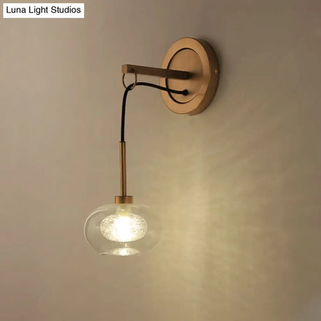 Modernist Oval Amber/White Glass Sconce With Brass Finish - Wall Mounted 1-Light Drop Lamp Amber
