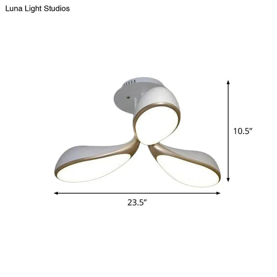 Modernist Oval Bedroom Ceiling Light Fixture With 3 Metallic Semi-Flush Lights In White