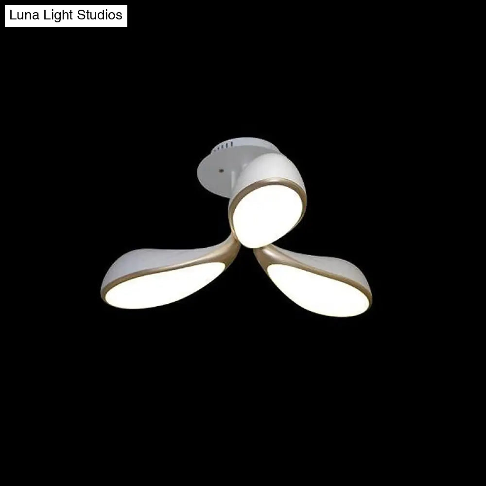 Modernist Oval Bedroom Ceiling Light Fixture With 3 Metallic Semi - Flush Lights In White