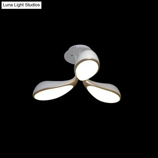 Modernist Oval Bedroom Ceiling Light Fixture With 3 Metallic Semi - Flush Lights In White