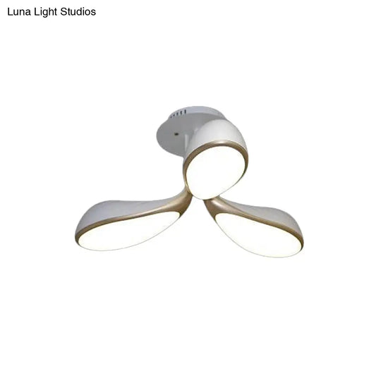 Modernist Oval Bedroom Ceiling Light Fixture With 3 Metallic Semi-Flush Lights In White